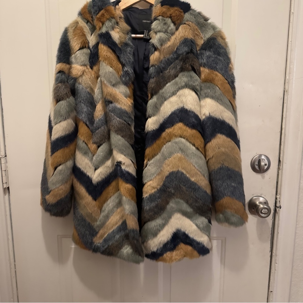 Forever 21 Faux Fur Coat with Chevron Design